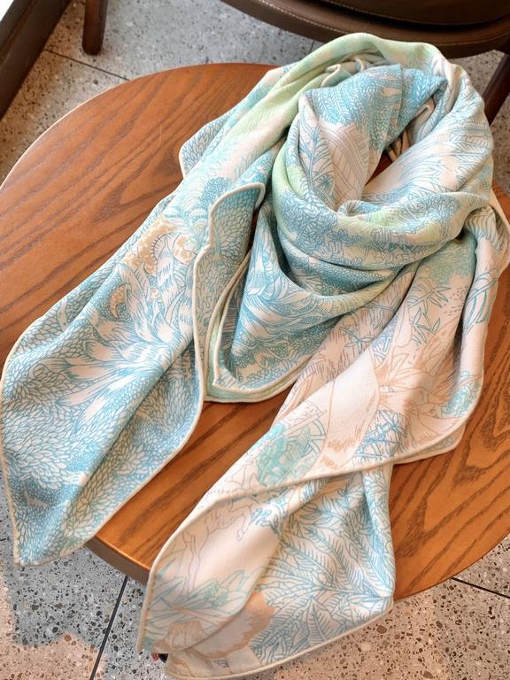 Hermes ~ autumn and winter with a sharp tool   top double-sided same color version of silk cashmere shawl! 1条等于2条】One shawl is equal to two】Point of view is wonderful, the pattern and color matching are super like, anoth