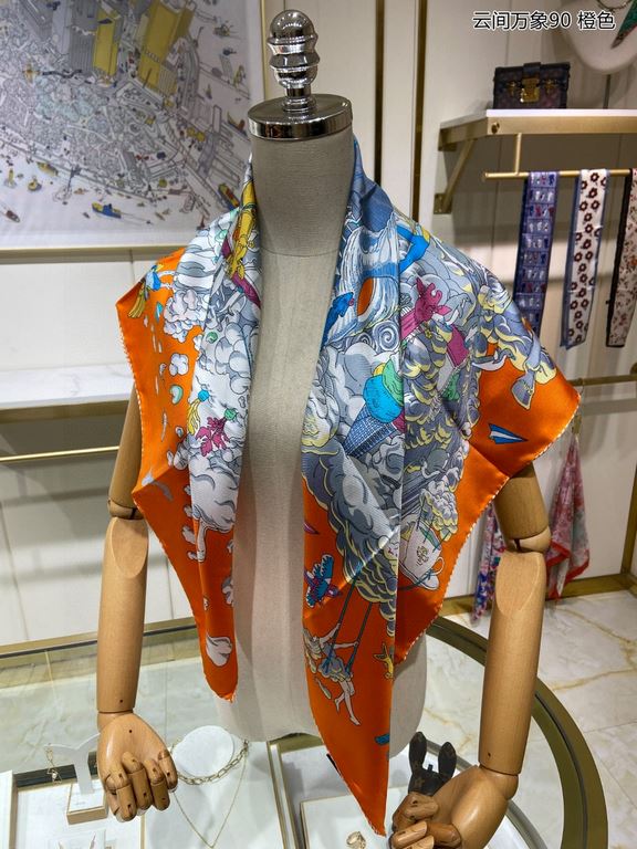 Silk new   bought all said good-looking   recommended   [clouds between the ten thousand elephants 90] silk square scarf, the top craft super value   Hermes counter models     three-dimensional presentation of the patter