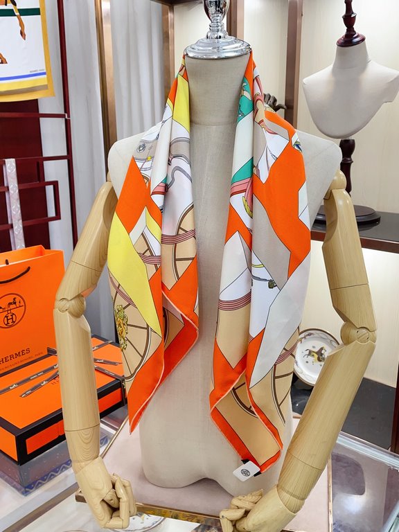 [Double-sided same color] Recommended [Jumping spring 90] silk square scarf, top craftsmanship super value   Hermes counter burst models    three-dimensional presentation of the pattern pattern in kind grade is extremely