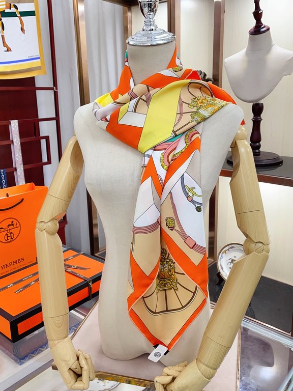 [Double-sided same color] Recommended [Jumping spring 90] silk square scarf, top craftsmanship super value   Hermes counter burst models    three-dimensional presentation of the pattern pattern in kind grade is extremely