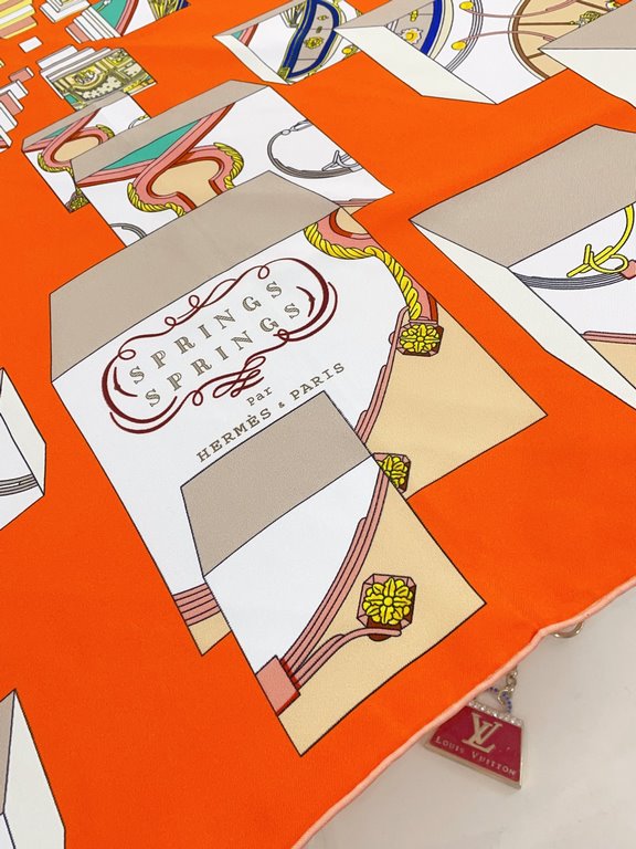 [Double-sided same color] Recommended [Jumping spring 90] silk square scarf, top craftsmanship super value   Hermes counter burst models    three-dimensional presentation of the pattern pattern in kind grade is extremely