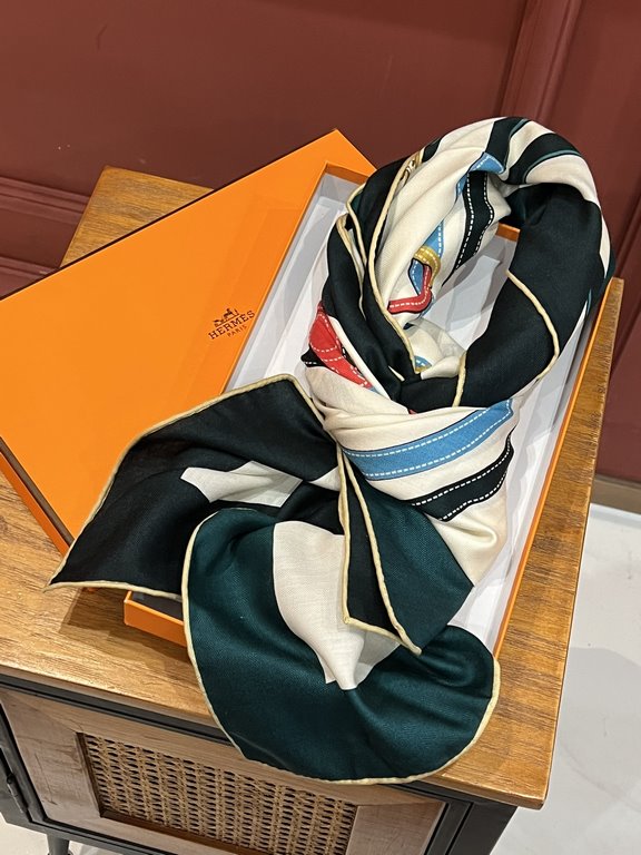 The new silk cashmere reversible large square scarf of the same color for the beginning of spring 2024. hermes'BridesdeGala (magnificent bridle also translated by some as dressage saddle) series since 1957 by HugoGrygkar