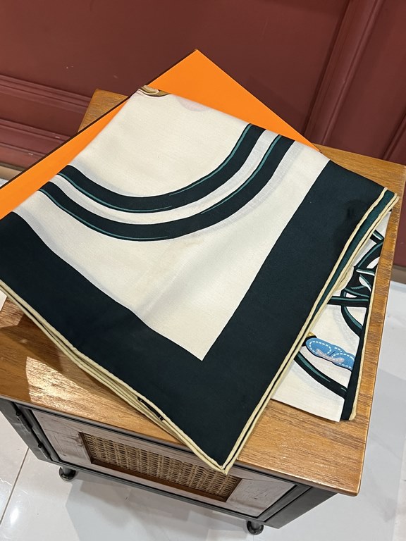 The new silk cashmere reversible large square scarf of the same color for the beginning of spring 2024. hermes'BridesdeGala (magnificent bridle also translated by some as dressage saddle) series since 1957 by HugoGrygkar