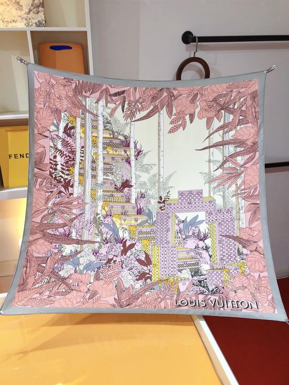 SLV2333   original single Lv counter on sale [Enchanted Forest box making history] 90cm silk square scarf, the square scarf back to Louis Vuitton's box making history, to tell a fascinating story of the brand lush foliag