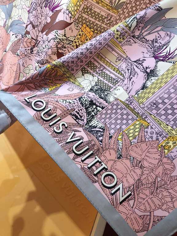 SLV2333   original single Lv counter on sale [Enchanted Forest box making history] 90cm silk square scarf, the square scarf back to Louis Vuitton's box making history, to tell a fascinating story of the brand lush foliag