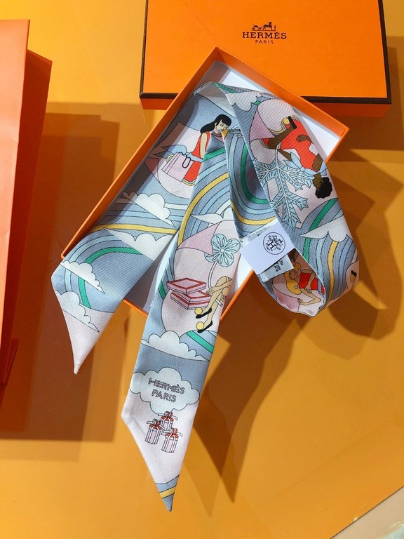 PHMS2221   Hermes [cloud girl] Twilly small silk scarf  top twill silk to create ultra-fine prints are very clear Definitely a first choice for gift-giving for self-use   Ribbons can be wrapped around the neck, or wrappe