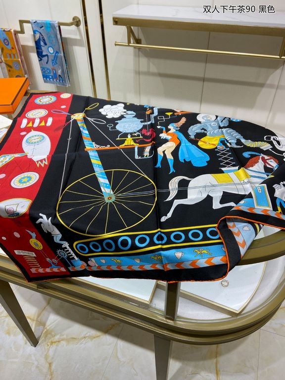 Silk new   bought said good-looking   recommended   [afternoon tea for two 90] silk square scarf, top craftsmanship value   Hermes counter models     three-dimensional presentation of the pattern pattern in kind grade is