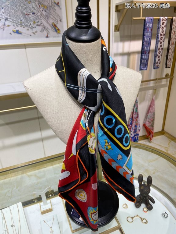 Silk new   bought said good-looking   recommended   [afternoon tea for two 90] silk square scarf, top craftsmanship value   Hermes counter models     three-dimensional presentation of the pattern pattern in kind grade is