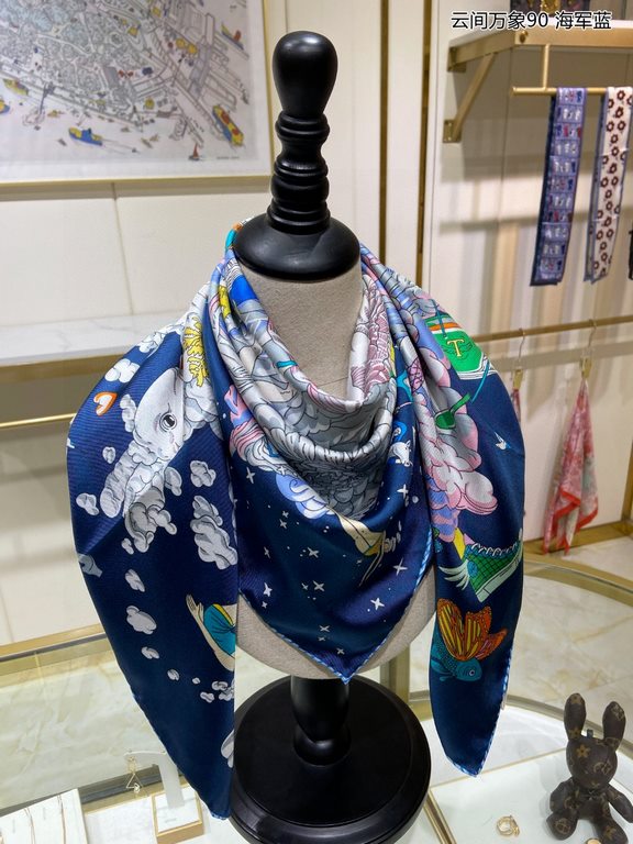 Silk new   bought all said good-looking   recommended   [clouds between the ten thousand elephants 90] silk square scarf, the top craft super value   Hermes counter models     three-dimensional presentation of the patter