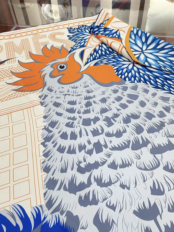 HERMES silk new     bought all say good-looking   Recommended  [Gallic Rooster 90] silk small square scarf, the top craft super value   Hermes counter pop    three-dimensional rendering of the pattern pattern in kind of 