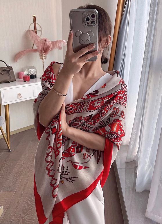 Price Hermes ~ autumn and winter with a good tool   top double-sided same color version of silk cashmere shawl! 1条等于2条】One shawl is equal to two】Eye-catching wonderful, pattern and color matching are super like, another 