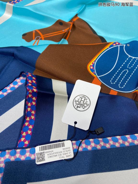 Silk new   bought said good-looking   recommended   [colorful steed 90] silk square scarf, top craftsmanship value   Hermes counter models     three-dimensional presentation of the pattern pattern in kind of high grade  