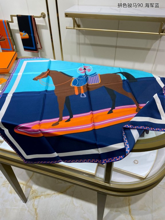 Silk new   bought said good-looking   recommended   [colorful steed 90] silk square scarf, top craftsmanship value   Hermes counter models     three-dimensional presentation of the pattern pattern in kind of high grade  