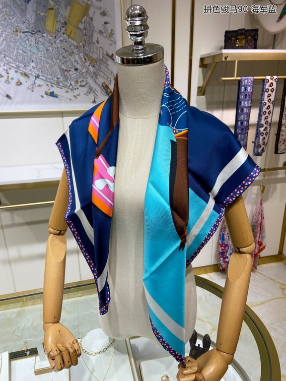 Silk new   bought said good-looking   recommended   [colorful steed 90] silk square scarf, top craftsmanship value   Hermes counter models     three-dimensional presentation of the pattern pattern in kind of high grade  