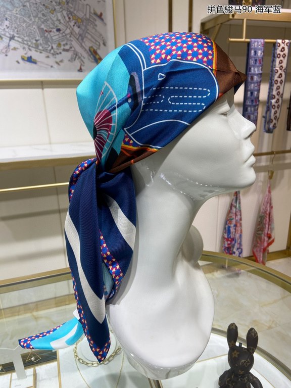 Silk new   bought said good-looking   recommended   [colorful steed 90] silk square scarf, top craftsmanship value   Hermes counter models     three-dimensional presentation of the pattern pattern in kind of high grade  