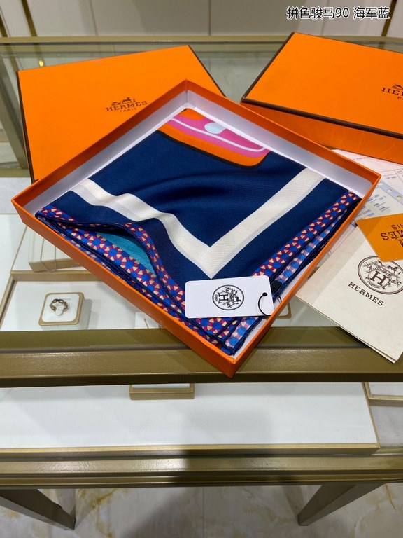 Silk new   bought said good-looking   recommended   [colorful steed 90] silk square scarf, top craftsmanship value   Hermes counter models     three-dimensional presentation of the pattern pattern in kind of high grade  