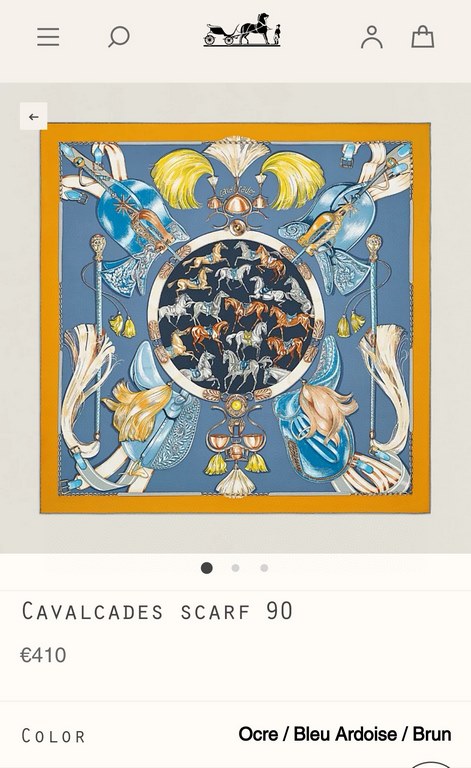 Price  SHMS2272  Hermès [Stallions in Parade] 90cm silk square scarf draws its inspiration from catalog albums of equestrian paraphernalia published in the 19th century to create this image. The colorful objects hover ar