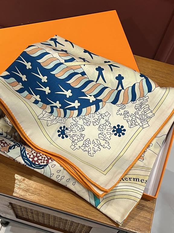 New Hermes four seasons king of the coronation 140  140cm, double-sided same color printing, high-end heavyweight silk cashmere fabric, front and back effect is the same, 70% cashmere   30% silk, two colors in stock!A li