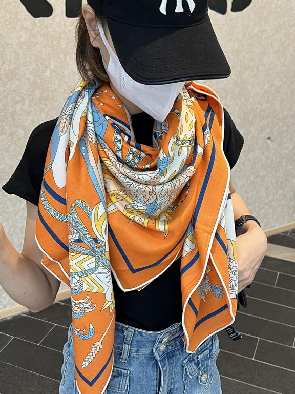 New Hermes four seasons king of the coronation 140  140cm, double-sided same color printing, high-end heavyweight silk cashmere fabric, front and back effect is the same, 70% cashmere   30% silk, two colors in stock!A li