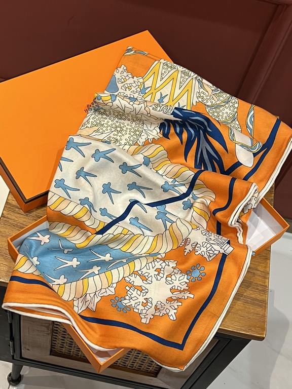 New Hermes four seasons king of the coronation 140  140cm, double-sided same color printing, high-end heavyweight silk cashmere fabric, front and back effect is the same, 70% cashmere   30% silk, two colors in stock!A li