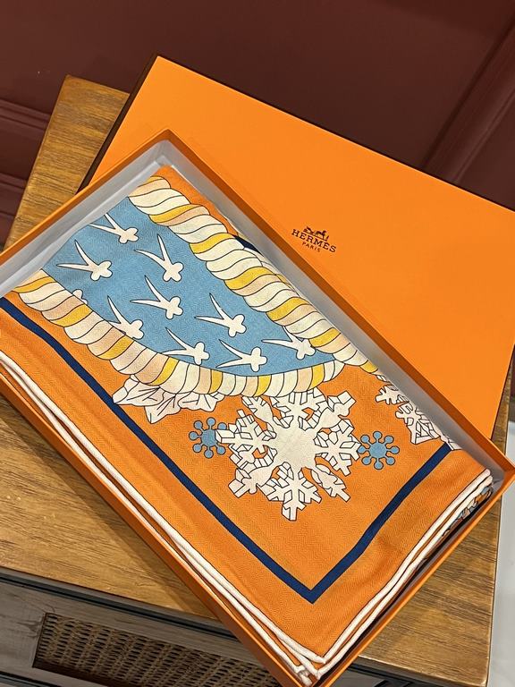 New Hermes four seasons king of the coronation 140  140cm, double-sided same color printing, high-end heavyweight silk cashmere fabric, front and back effect is the same, 70% cashmere   30% silk, two colors in stock!A li