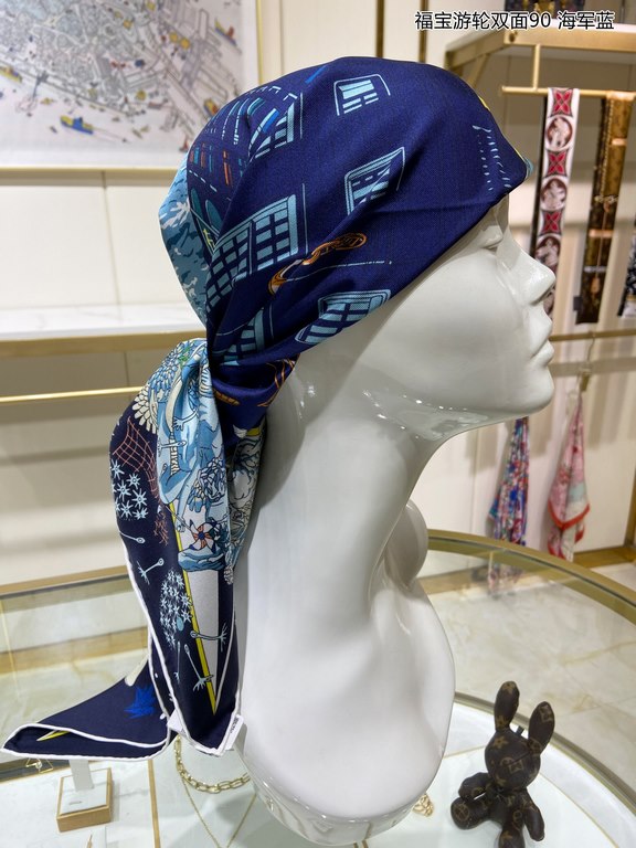 High-end customization   Buy all say good-looking   Recommended   [Fubo Cruise Reversible 90] Reversible Same Color Printed Silk Square Scarf, Top Craftsmanship Super Value   Hermes Counter Explosion    Three-dimensional