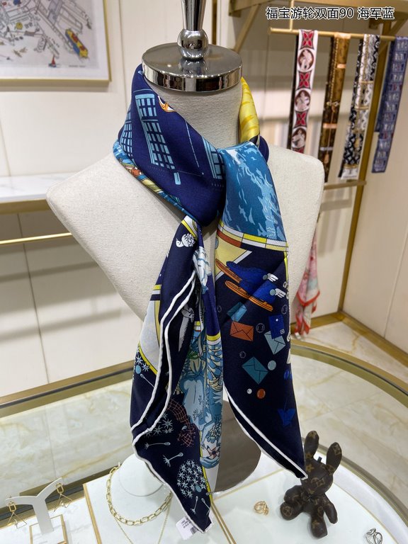 High-end customization   Buy all say good-looking   Recommended   [Fubo Cruise Reversible 90] Reversible Same Color Printed Silk Square Scarf, Top Craftsmanship Super Value   Hermes Counter Explosion    Three-dimensional