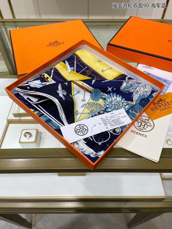 High-end customization   Buy all say good-looking   Recommended   [Fubo Cruise Reversible 90] Reversible Same Color Printed Silk Square Scarf, Top Craftsmanship Super Value   Hermes Counter Explosion    Three-dimensional