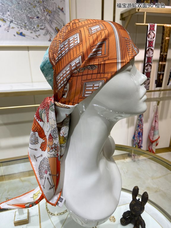 High-end customization   Buy all say good-looking   Recommended   [Fubo Cruise Reversible 90] Reversible Same Color Printed Silk Square Scarf, Top Craftsmanship Super Value   Hermes Counter Explosion    Three-dimensional