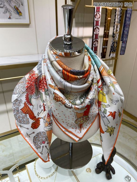 High-end customization   Buy all say good-looking   Recommended   [Fubo Cruise Reversible 90] Reversible Same Color Printed Silk Square Scarf, Top Craftsmanship Super Value   Hermes Counter Explosion    Three-dimensional