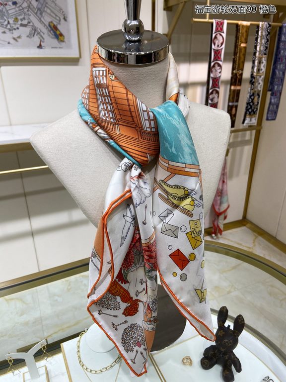 High-end customization   Buy all say good-looking   Recommended   [Fubo Cruise Reversible 90] Reversible Same Color Printed Silk Square Scarf, Top Craftsmanship Super Value   Hermes Counter Explosion    Three-dimensional