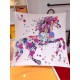 SHMS2275 First come, first served  Hermès' newest [Flora] 90cm silk square scarf  Spring is in the air, and a stallion rises up with hooves raised in a proud manner, just like the muse - Flora, the goddess of flowers, ar