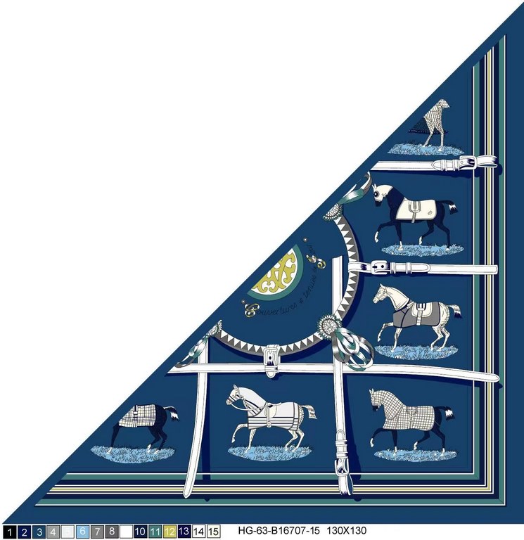 RHMS2286 Hermes [Stallion draped] velvet large triangle scarf, counter synchronization! Leather waterle neatly outlines the steeds, each draped in a shuma blanket labeled with the monogrammed combination of the owner's n