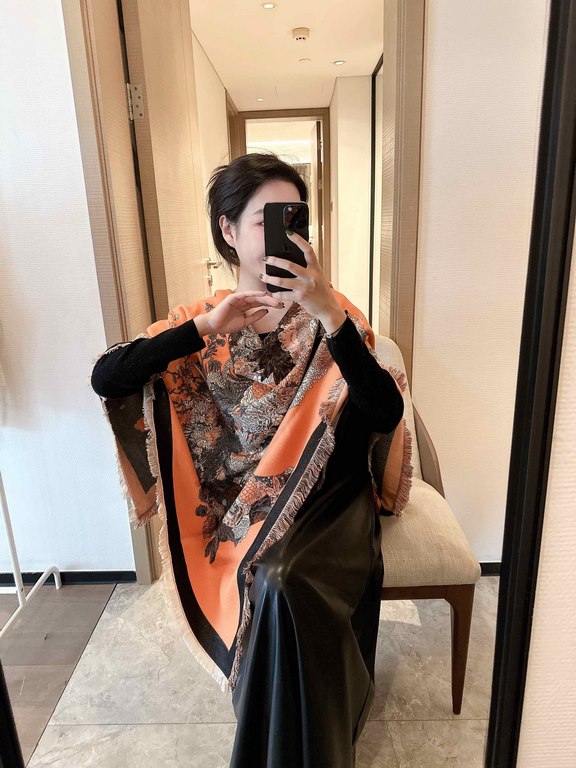 [Z-HER-2042] 140 square scarf double-sided with     autumn and winter new [140 velvet square scarf, double-sided with the same color] top craft super value   (Hermes Hermes) counter burst models three-dimensional present