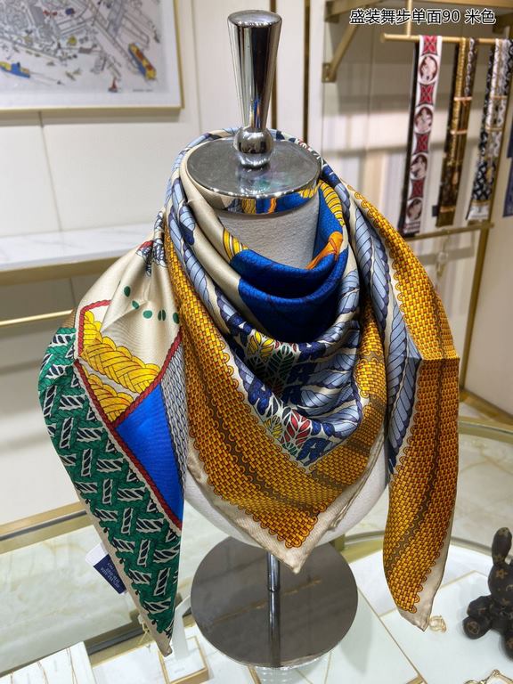 New   Buy all say good-looking   Recommended   [dressage one-sided 90] silk square scarf, top craftsmanship value   Hermes counter models     three-dimensional presentation of the pattern pattern in kind grade is extreme