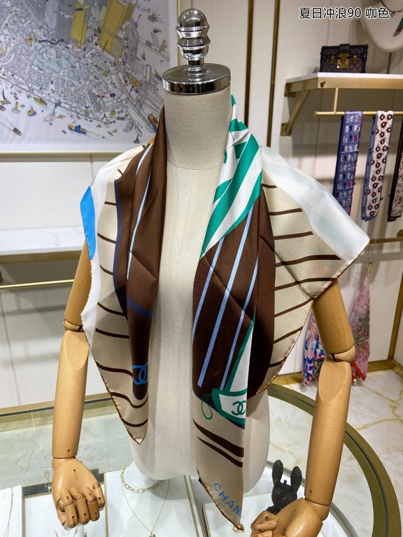 Silk new   bought said good-looking   Recommended    [Summer Surf 90] silk square scarf, top craftsmanship value   Hermes counter models    three-dimensional presentation of the pattern pattern in kind of high grade     