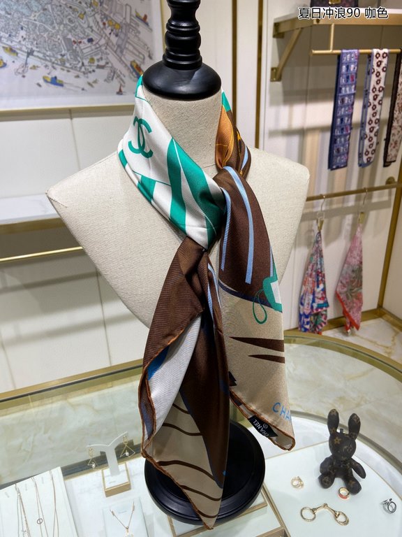 Silk new   bought said good-looking   Recommended    [Summer Surf 90] silk square scarf, top craftsmanship value   Hermes counter models    three-dimensional presentation of the pattern pattern in kind of high grade     