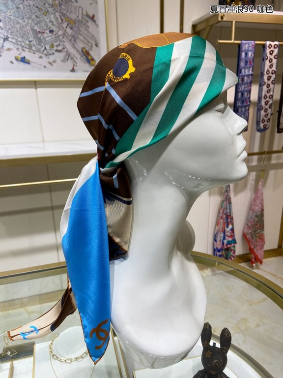 Silk new   bought said good-looking   Recommended    [Summer Surf 90] silk square scarf, top craftsmanship value   Hermes counter models    three-dimensional presentation of the pattern pattern in kind of high grade     