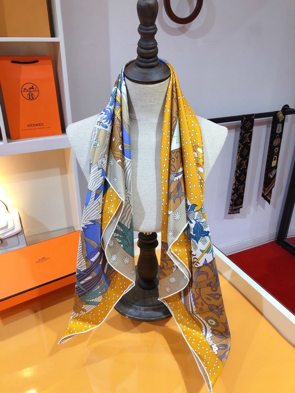 SHMS2240   Hermes [New Voices of the Times] 90cm Silk Square Scarf   Perfectly saturated colors, the industry's top prints are fine and unparalleled   Made of twill silk   hand-rolled edges cutting-edge craftsmanship, it