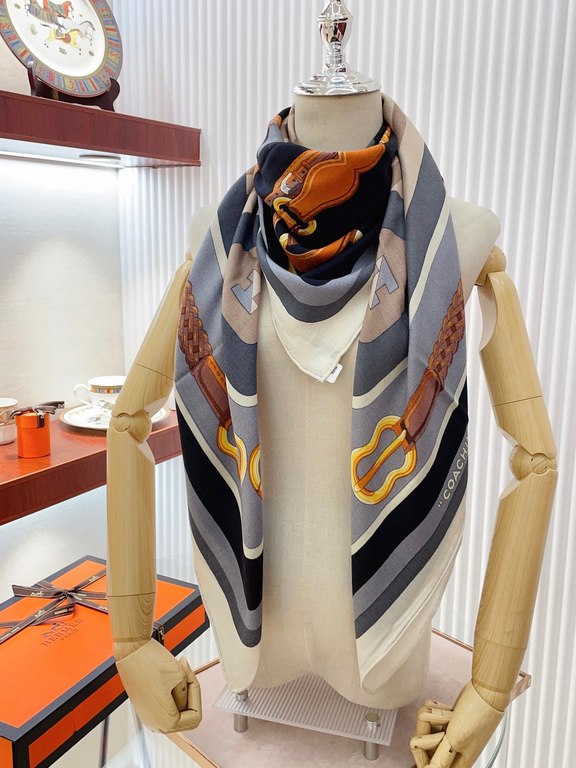 New    HERMES bought all say good-looking   Recommended  [Equestrian Training 140] cashmere square scarf, the top craft super value   Hermes counter pop    three-dimensional rendering of the pattern pattern in kind of hi