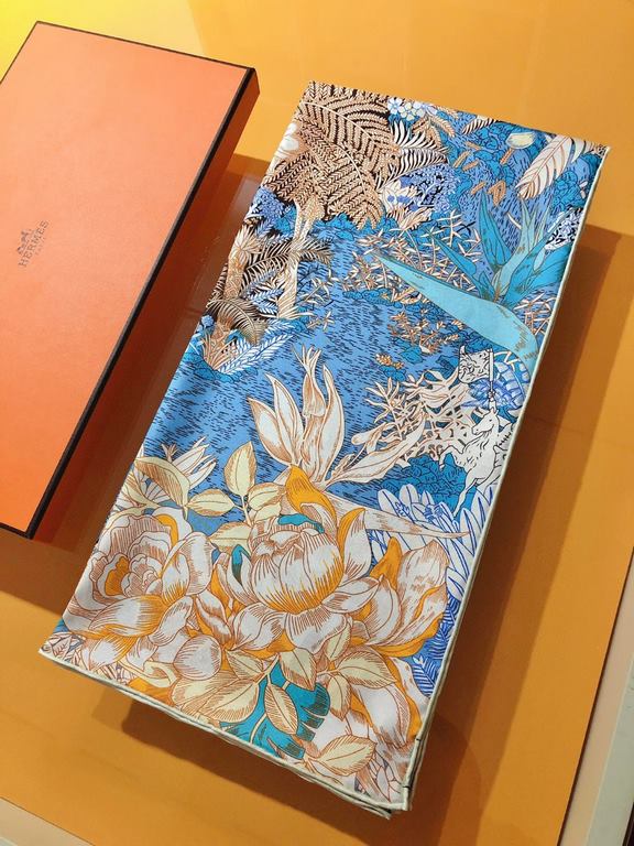 SHMS2232   Hermès [Tropical Jungle Edition Foppel] 90cm Silk Square Scarf   The first Hermès boutique was opened in 1880 on the Avenue Foppel in Paris, housed in a modest mansion with saddle-making workshops and a privat