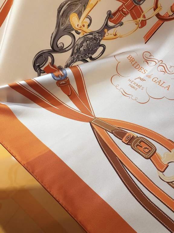 SHMS2309 ORIGINAL HERMES [Gorgeous bridle] 90cm silk square scarf  Gorgeous bridle is one of the most iconic motifs of Hermes. It is created through the brand's exquisite craftsmanship. This reinterpretation of one of th