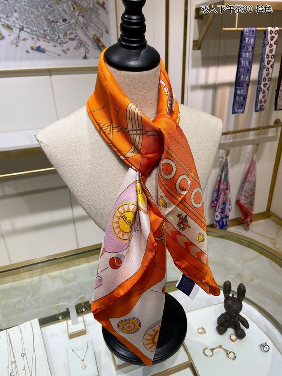 Silk new   bought said good-looking   recommended   [afternoon tea for two 90] silk square scarf, top craftsmanship value   Hermes counter models     three-dimensional presentation of the pattern pattern in kind grade is