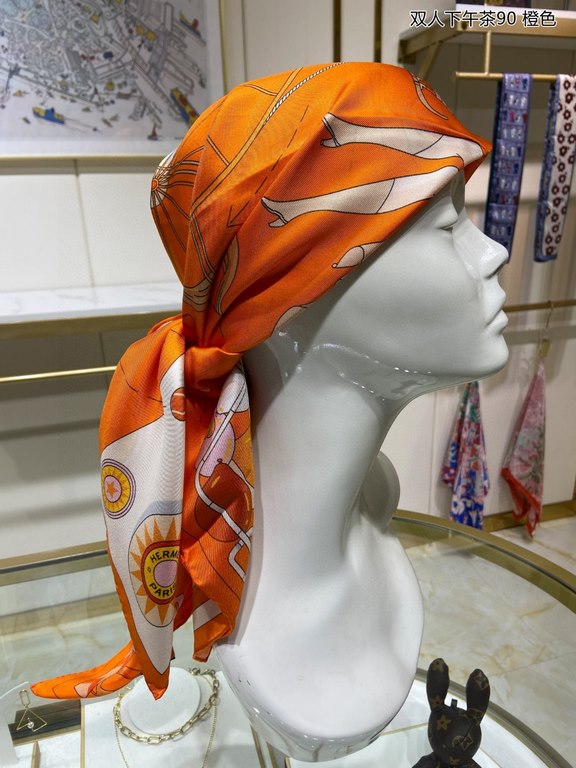 Silk new   bought said good-looking   recommended   [afternoon tea for two 90] silk square scarf, top craftsmanship value   Hermes counter models     three-dimensional presentation of the pattern pattern in kind grade is