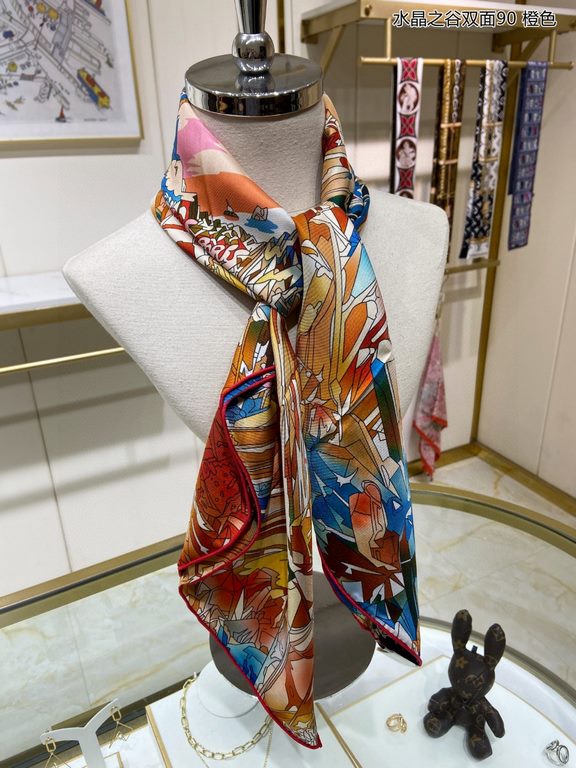 High-end customization   Buy all say good-looking   Recommended   [Crystal Valley double-sided 90] silk square scarf, the top craftsmanship is super value   Hermes counter models    three-dimensional presentation of the 