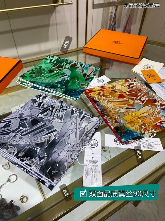 High-end customization   Buy all say good-looking   Recommended   [Crystal Valley double-sided 90] silk square scarf, the top craftsmanship is super value   Hermes counter models    three-dimensional presentation of the 