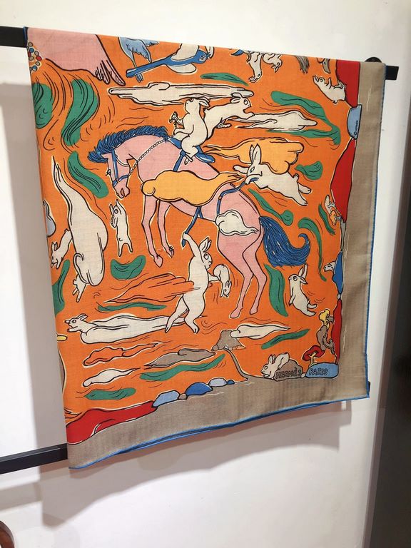 RHMS23115Original Hermès [One Thousand and One Rabbits] 140cm Velvet Square Scarf  Hermès silk scarves are an infinite source of creativity and artwork storytelling, with new designs and color combinations being introduc