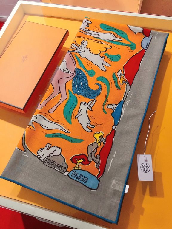 RHMS23115Original Hermès [One Thousand and One Rabbits] 140cm Velvet Square Scarf  Hermès silk scarves are an infinite source of creativity and artwork storytelling, with new designs and color combinations being introduc