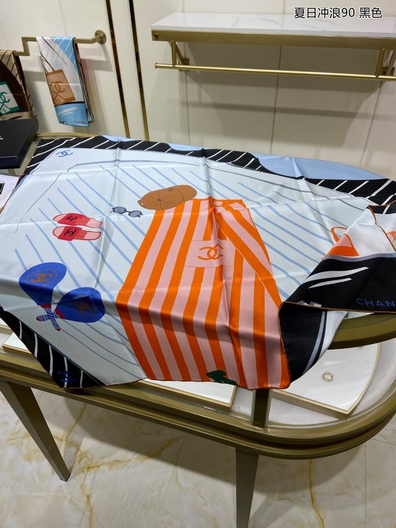 Silk new   bought said good-looking   Recommended    [Summer Surf 90] silk square scarf, top craftsmanship value   Hermes counter models    three-dimensional presentation of the pattern pattern in kind of high grade     