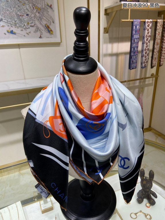 Silk new   bought said good-looking   Recommended    [Summer Surf 90] silk square scarf, top craftsmanship value   Hermes counter models    three-dimensional presentation of the pattern pattern in kind of high grade     